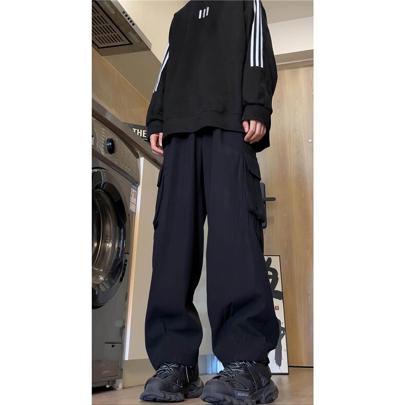 抽绳褶皱阔腿伞兵裤男女同款百搭工装裤降落伞休闲直筒裤D507/P60图片