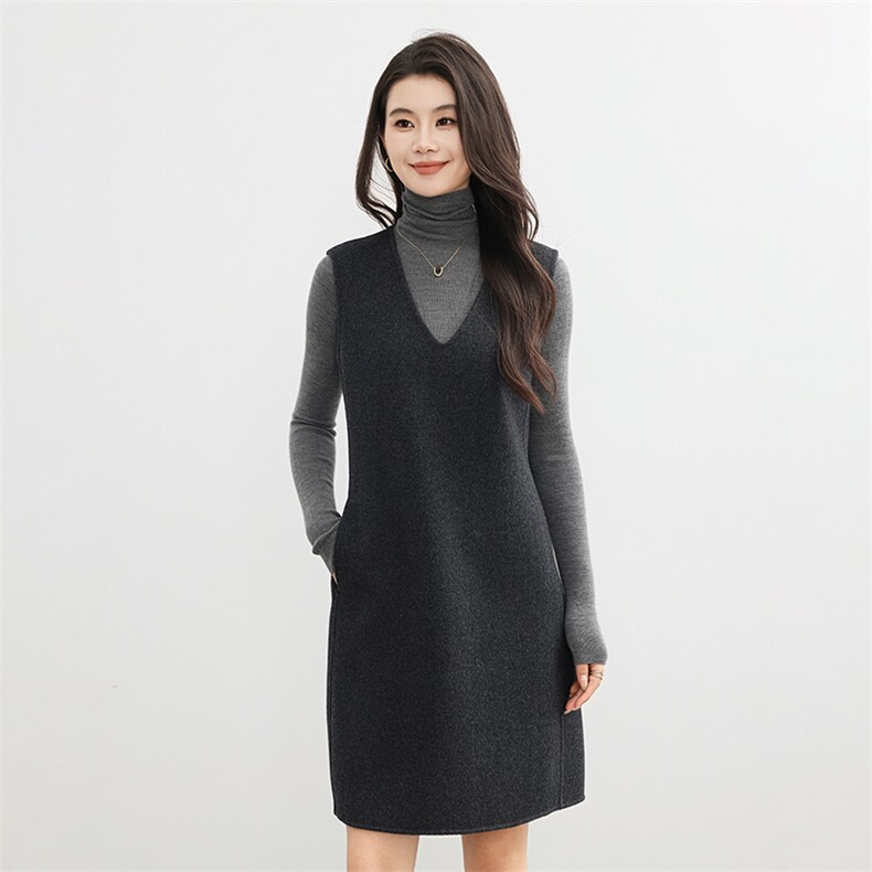 2025百搭时尚简约v领马甲长款裙，女装双面呢大衣，高哲羊绒
