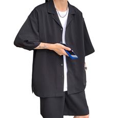 TZ62627/P55弹力短袖衬衣套装男女夏款港风衬衫短裤两件套，男装休闲套装，电商A141