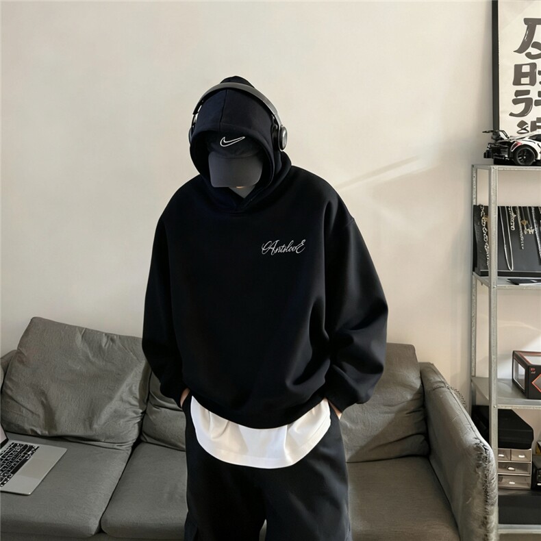 网图2025艺术体字母图案宽松连帽加绒卫衣A025-W707-P50加绒60,男装卫衣,电商A025