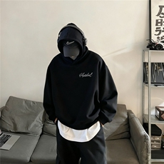网图2025艺术体字母图案宽松连帽加绒卫衣A025-W707-P50加绒60，男装卫衣，电商A025