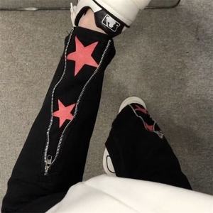星星拉链牛仔裤男女设计感小众开叉裤子高街vibe微喇裤L6175-p45图片