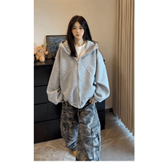 抖音得物高品质二开26春装美式高街铆钉拼接纯色开衫卫衣外套W122，女装短外套，电商A486