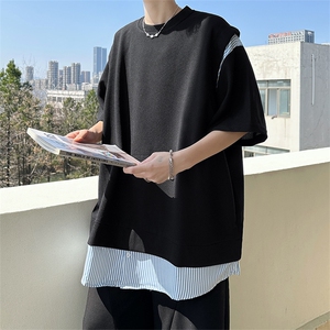 2024夏新季款假两件T恤小众设计感痞帅宽松短袖 现货 W8155-P42图片
