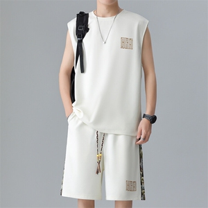 拼接短裤两件套夏季男士背心套装男刺绣休闲运动A266-TZ1107-P43图片