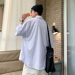 衬衫男短袖夏季薄款日系休闲宽松韩版潮流帅气条纹衬衣S1064-p35图片
