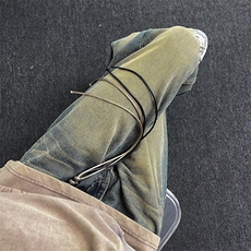 美式高街vibe做旧黄泥染水洗牛仔裤男直筒微喇cleanfit裤子NK8042，男装牛仔裤，星座601-1