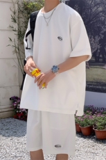 TZ65556/P40华夫格夏季宽松贴标套装男T恤短裤两件套大码港风控78，男装休闲套装，电商A141