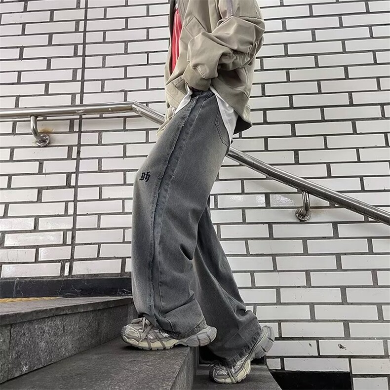 美式高街牛仔裤男韩版潮痞子2024冬季新款ins阔腿长裤RK1188-P49图片