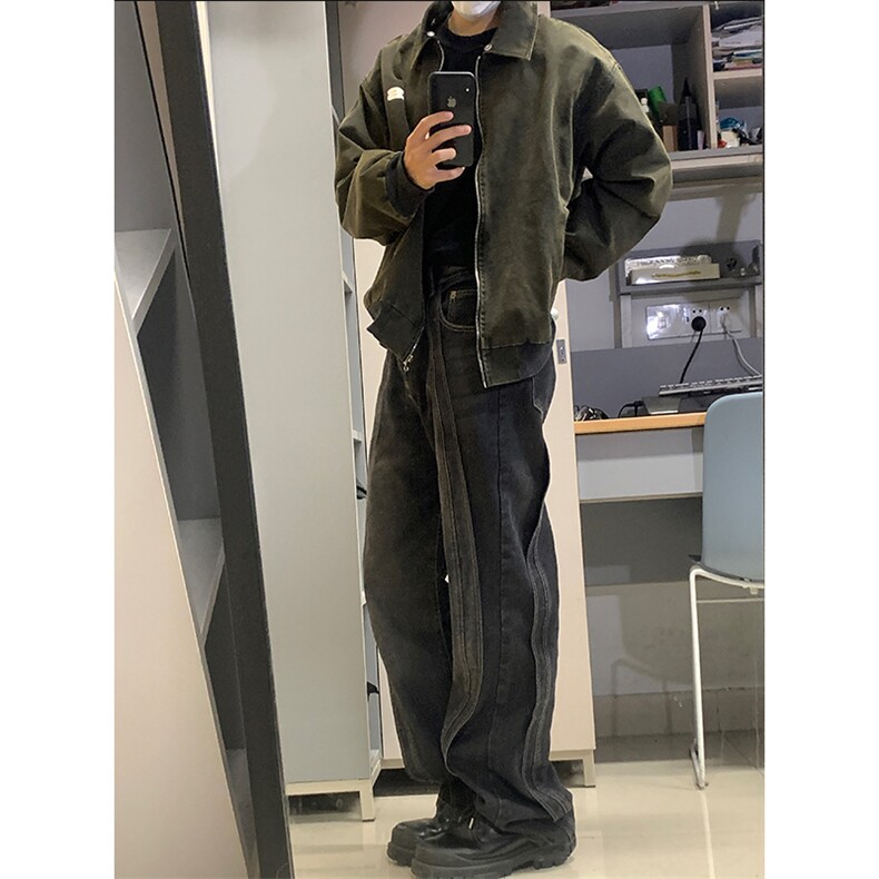 美式高街重工水洗宽松牛仔裤长裤A014-DY23309-P58控78,男装牛仔裤,电商A014