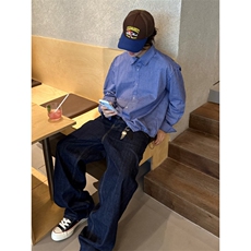 网图皇室蓝格长袖衬衫cleanfit立体短宽抽绳衬衣D456特P55，男装衬衫，电商A335-1（原A458）