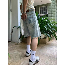 水洗做旧破旧牛仔短裤DK0375-P45，男装牛仔裤，星座313A(原308A-2)