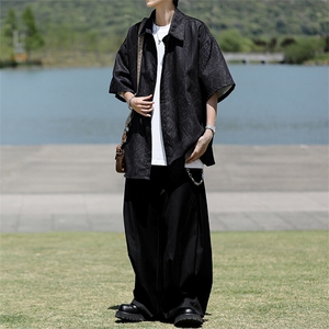 裂纹印花衬衫男短袖夏季宽松寸衫大码痞帅半袖衬衣外套DC28007P38图片