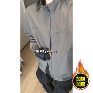 现货秋冬季美拉德立领飞行立领夹克boxy廓形棉衣高街加厚加棉外套图片