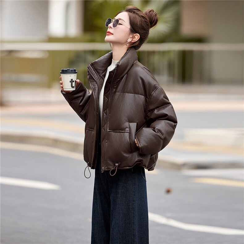 pu皮短款羽绒服女冬季2025新款小个子今年流行款加厚保暖外套立领图片