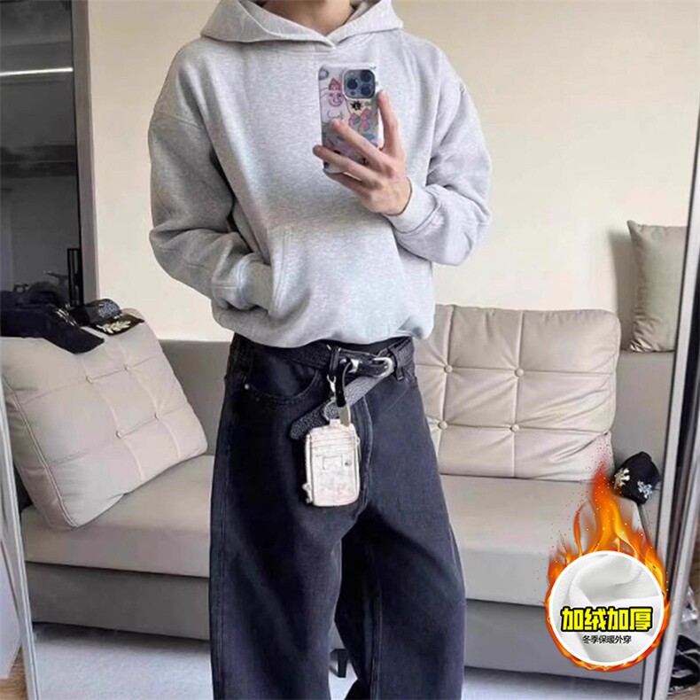 480G重磅加绒加厚硬挺boxy美式高街短款廓形连帽卫衣男女秋冬外套,女装短外套,电商A486