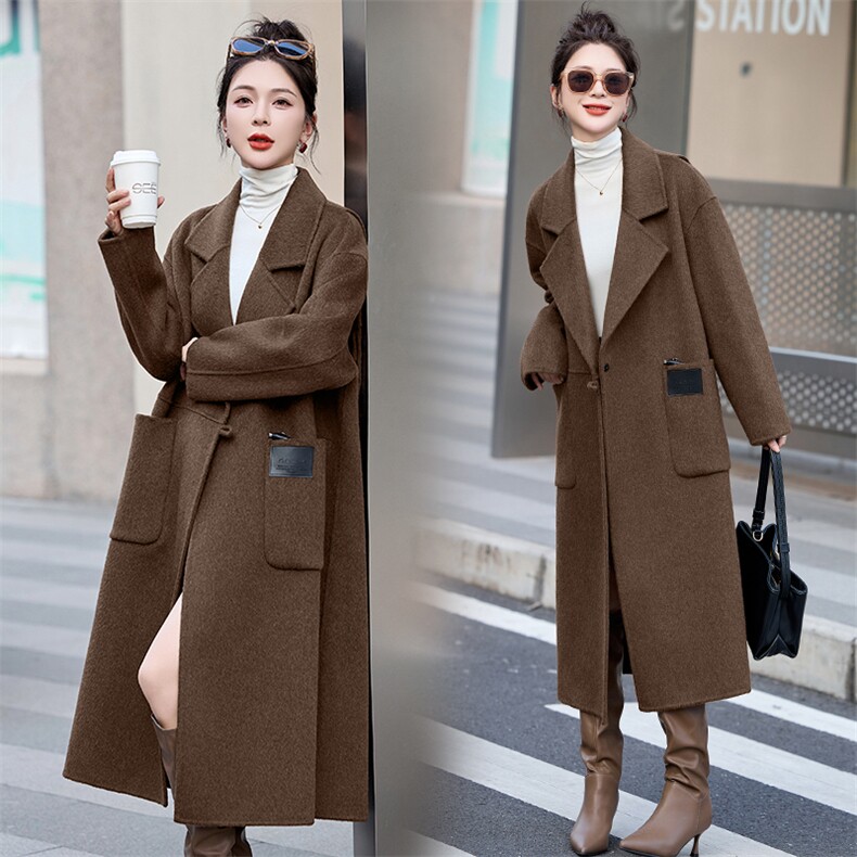 【现货主推款】25年冬装新款对称竖插大口袋气质翻领羊绒大衣，女装羊绒大衣，尚娜萱