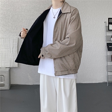 复古千鸟格哈灵顿双面穿拉链飞行夹克男短款两穿外套男JK1326P98，男装夹克，电商D206-1