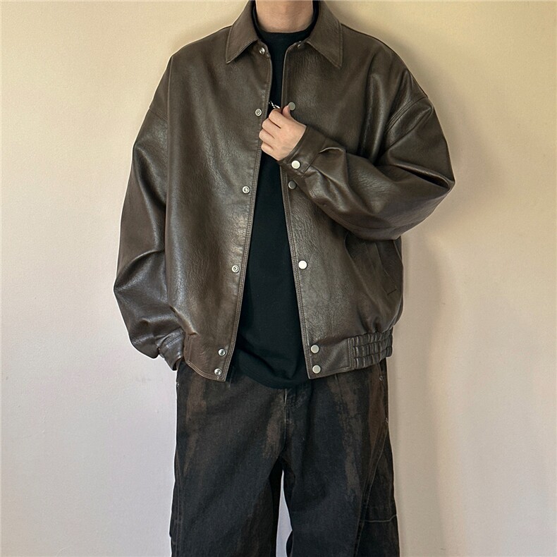 现货皮夹克外套男款潮牌宽松PU皮衣A351-AP2653-P110控178，男装夹克，电商A351