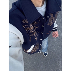 新款春秋季棒球服外套男宽松百搭潮流学生拼接撞色刺绣翻领夹克男，男装夹克，星座516A