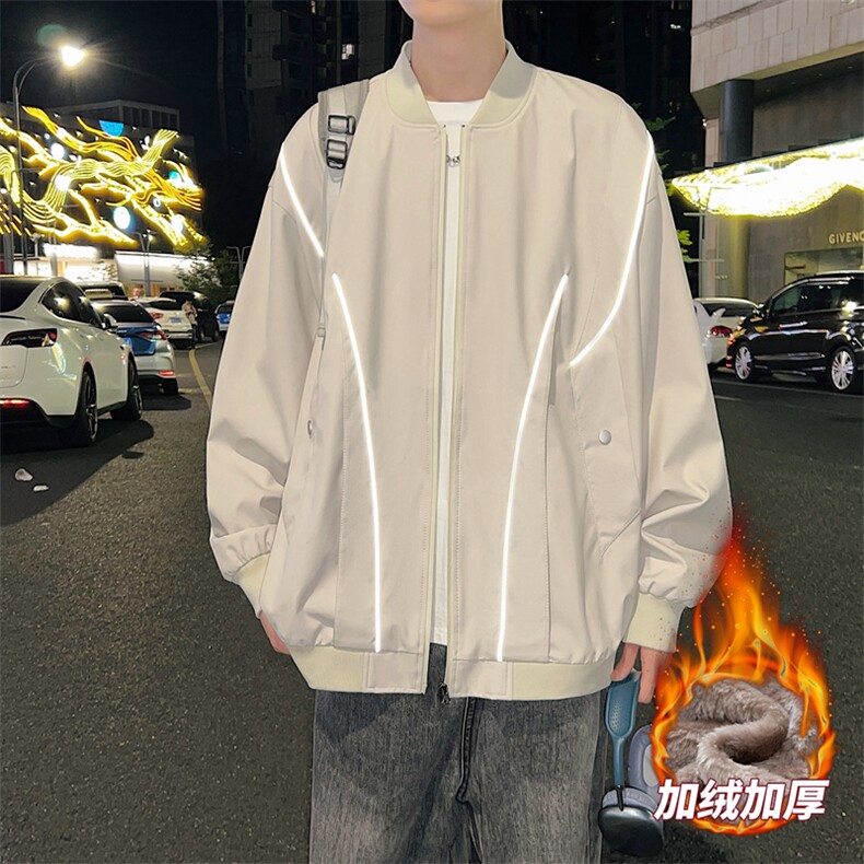加绒加厚外套男女款放光条棒球服情侣飞行夹克JK0238-P73加绒P83,男装夹克,星座308B-2