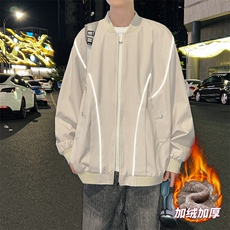 加绒加厚外套男女款放光条棒球服情侣飞行夹克JK0238-P73加绒P83，男装夹克，星座308B-2