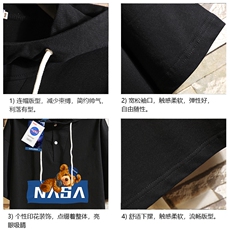 LD54247-P45NASA连帽短袖t恤男大码胖子带帽五分袖中袖砖墙，男装T恤，电商A040A