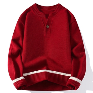 25683-P53秋季时尚圆领毛衣外套男士针织衫宽松纯色打底衫图片