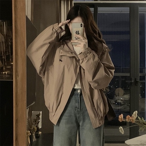 2024新款港风美式ins潮流宽松百搭连帽风衣夹克外套女 JK1257-P80图片