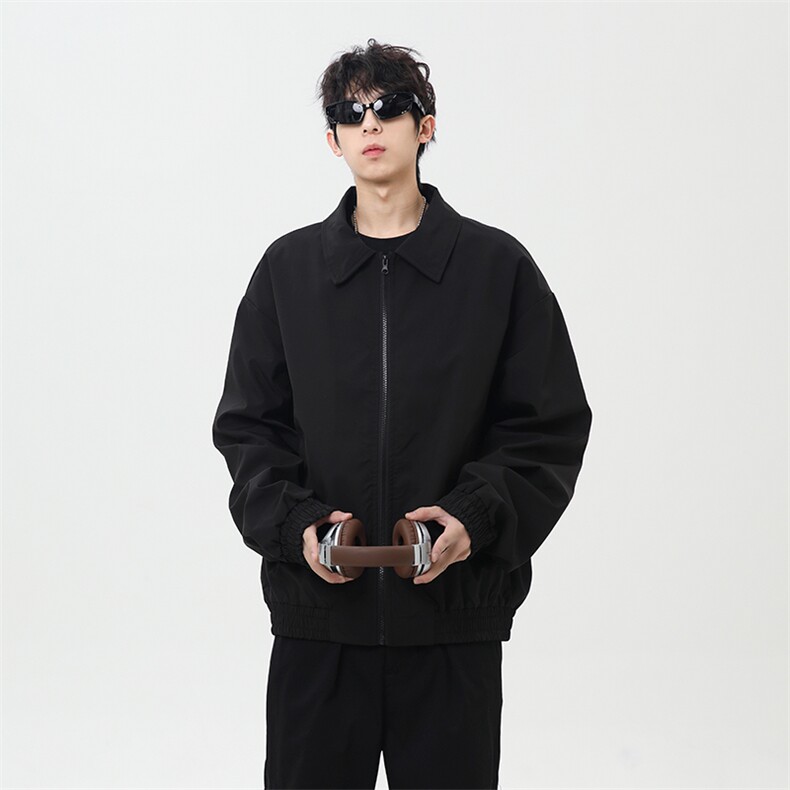 春季新款港风日系复古纯色短款翻领夹克外套 XZ213-JK10-P60控98图片
