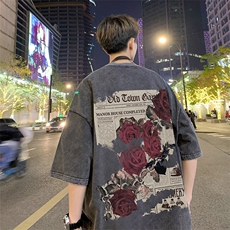 抖音供货、10万现货印花款230克水洗棉短袖T恤D223A-ST2359-P35，男装T恤，电商019-1