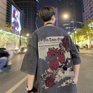 抖音供货、10万现货印花款230克水洗棉短袖T恤 D223A-ST2359-P35图片