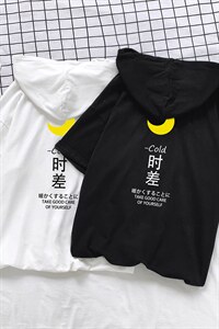 LD54047-P45 连帽短袖t恤男大码胖子带帽五分袖中袖图片