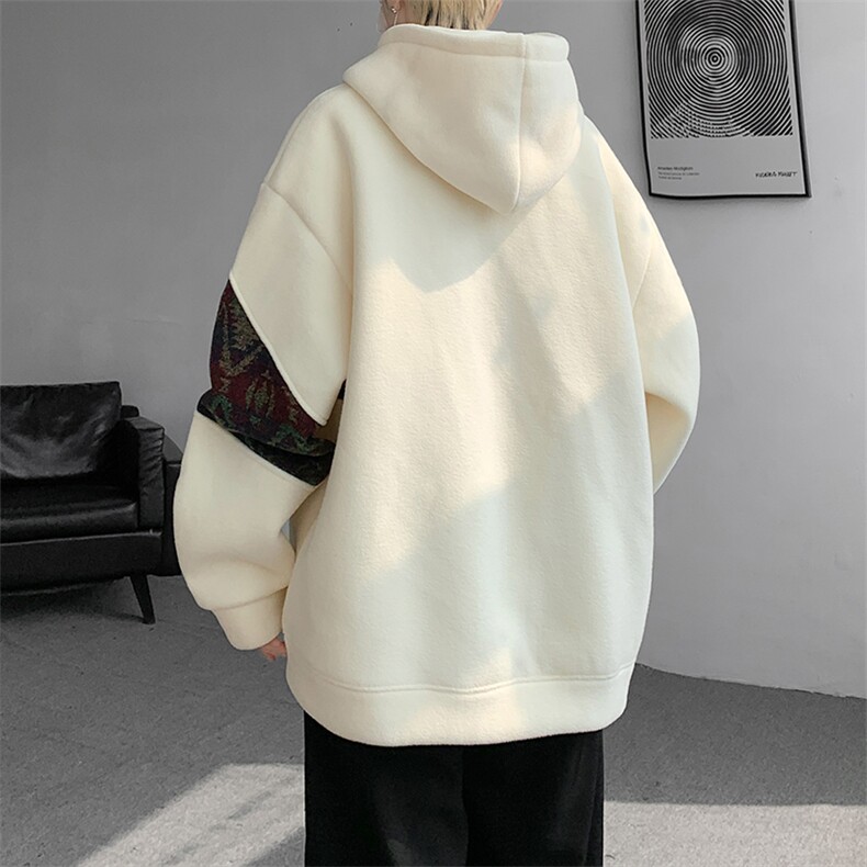 WY10096-P55摇粒绒撞色拼接保暖连帽小众卫衣,男装棉衣,电商A059