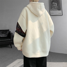 WY10096-P55摇粒绒撞色拼接保暖连帽小众卫衣，男装棉衣，电商A059