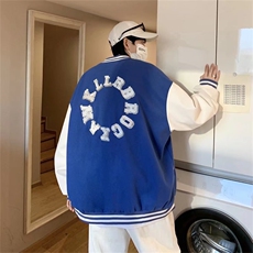 棒球服男克莱因蓝新款ins潮流百搭美式复古潮牌夹克外套J5184-p65，男装夹克，星座1008-1