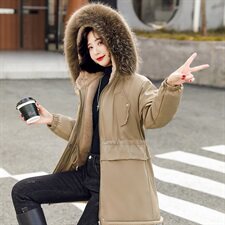 2020冬季新款时尚潮流收腰显瘦保暖舒适气质连帽大毛领派克服，女装派克服，贵人树