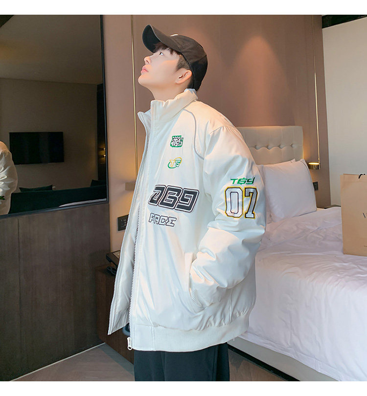 夜间反光条白鸭绒羽绒服机能机车服全身刺绣夹克外套短款男女同款,男装羽绒服,星座301D-4(原星座1004-4）