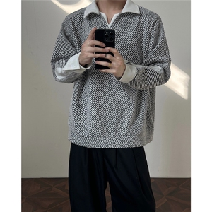 美式重磅雪尼尔长袖T恤男秋冬季打底衫polo衫加绒加厚卫衣外套男图片