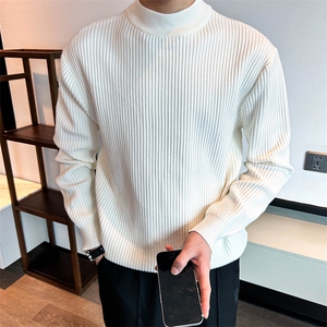 咖啡色半高领毛衣条纹针织衫轻熟风 6005-P45图片