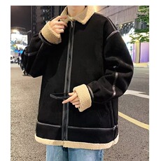 新款麂皮绒美式翻领夹克外套男士秋冬季加厚潮牌颗粒绒棉衣男，男装夹克，星座1013