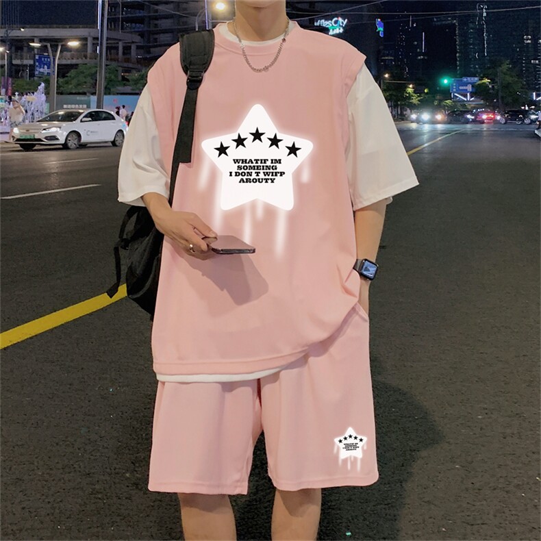 华夫格套装潮流休闲短袖短裤两件套FTZ3057-P55控78,男装休闲套装,电商B370