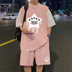华夫格套装潮流休闲短袖短裤两件套FTZ3057-P55控78，男装休闲套装，电商B370