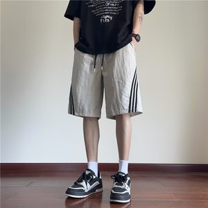 INS夏季新款冰丝条纹百搭速干宽松五分裤B315-K24185-特p25控48图片