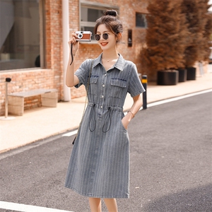 时尚显瘦牛仔连衣裙女夏季新款韩版宽松短袖学生裙子图片