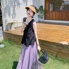 可盐可甜紫色半身裙套装女夏季2025新款慵懒松弛感百搭通勤两件套，女装套装/套裙，2C129