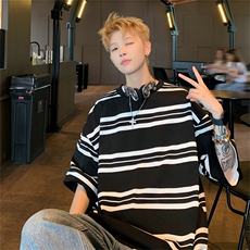 条纹短袖男款夏季穿搭重磅t恤男生高街衣服潮牌男装TA162，男装T恤，星座1116A-1（原606A）