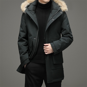 男士冬季毛领连帽羽绒服中长款保暖休闲羽绒外套男ZELD9842-P410图片