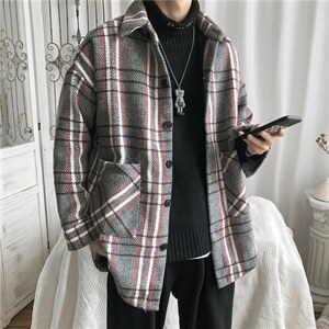 毛呢大衣男秋冬季加厚ins港风宽松风衣呢子西服格子外套3005-p70,男装西服,星座1008-2