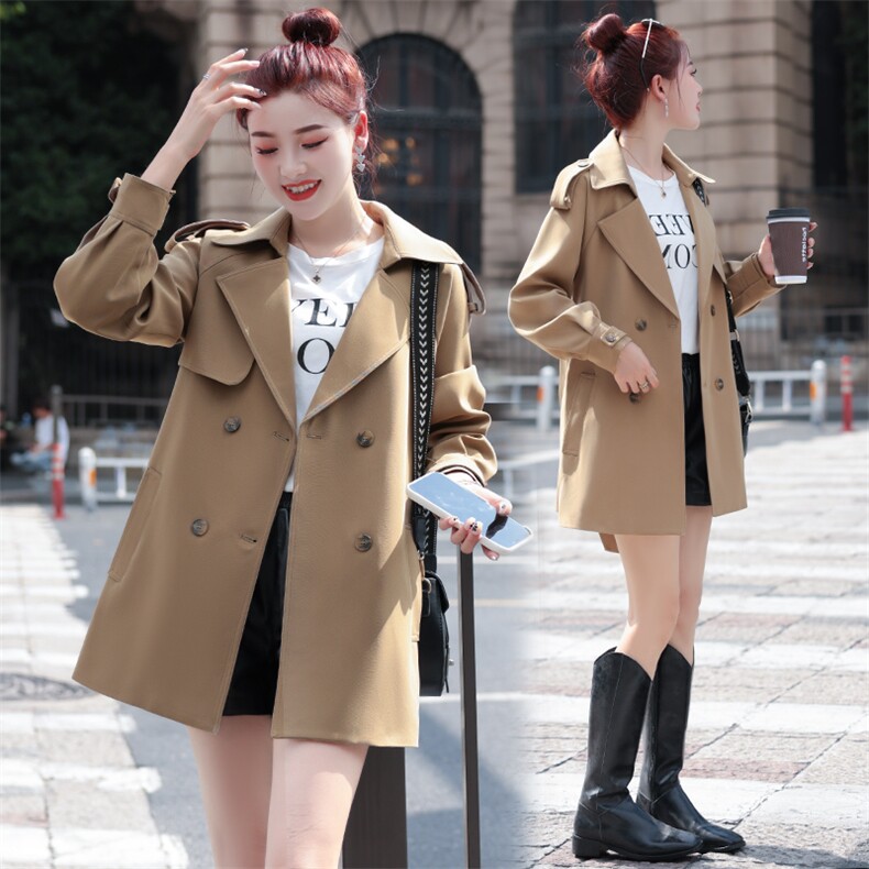 2024年春秋新款气质时尚中长款风衣女收腰显瘦短款外套卡其色上衣，女装风衣，琦鑫阁（原依鑫阁）